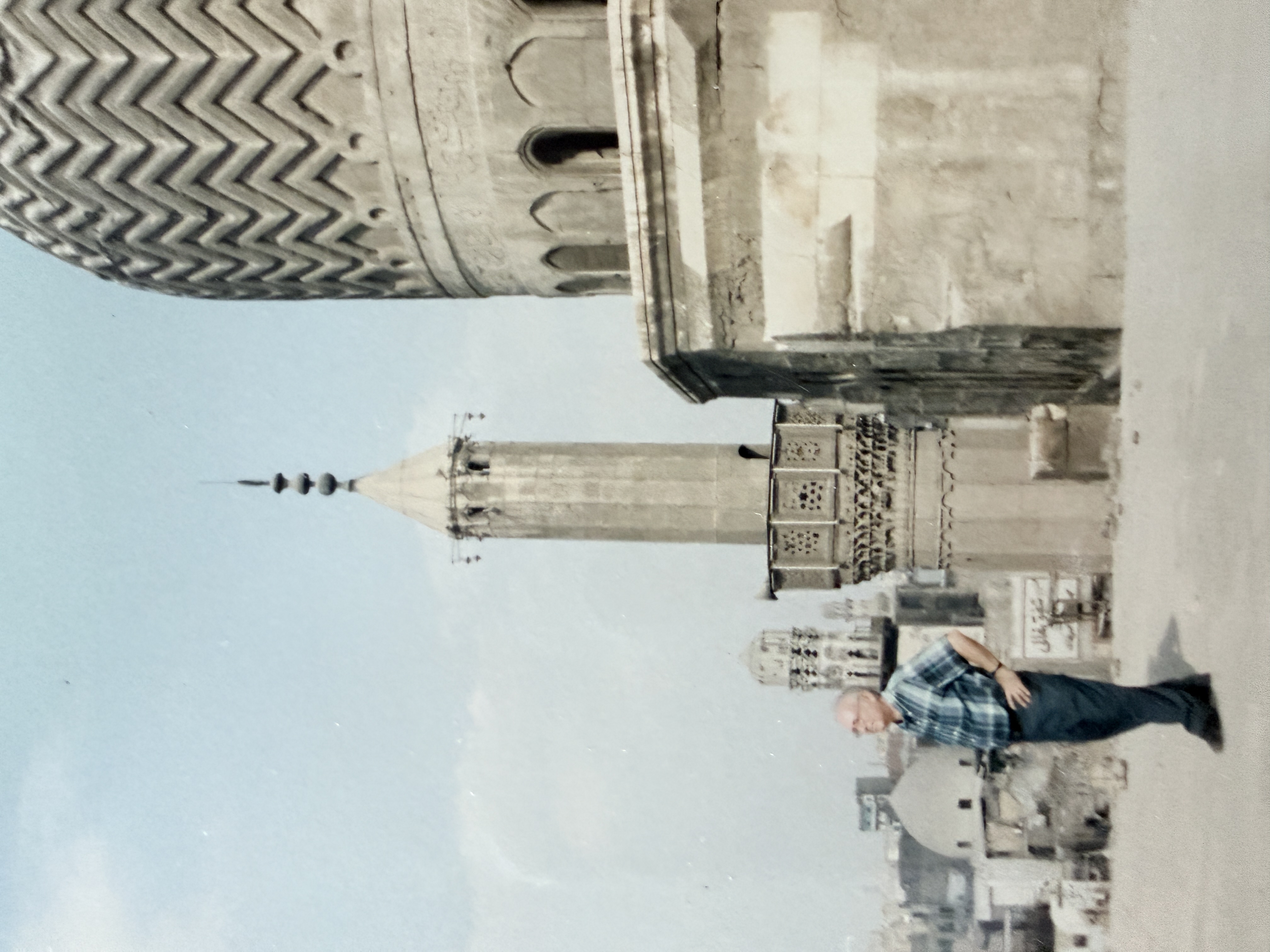 Sasson Somekh in front of a mosque in Cairo, Egypt